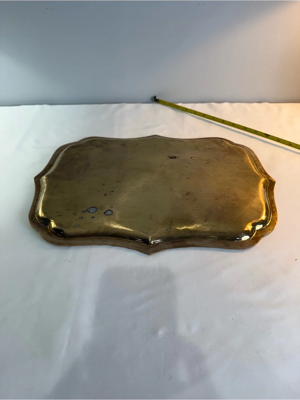 Vintage Oval Brass Tray Featuring A Distinctive Faux Bamboo Edge. Made In India